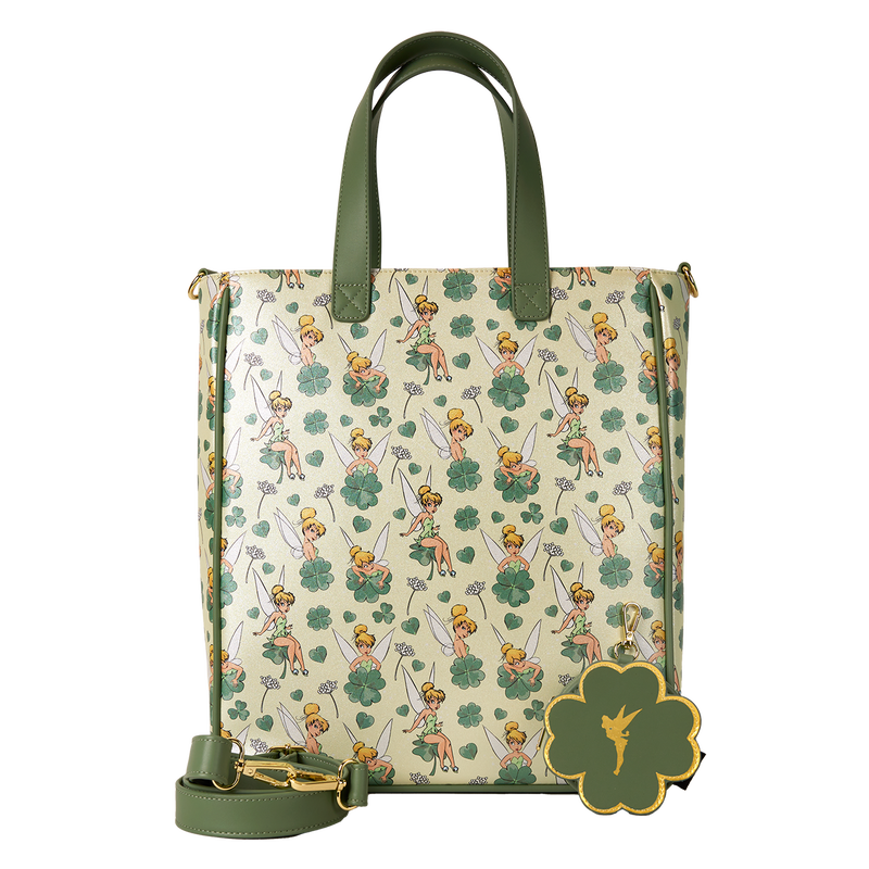 Loungefly Peter Pan Tinker Bell Clover All-Over Print Tote Bag With Coin Bag