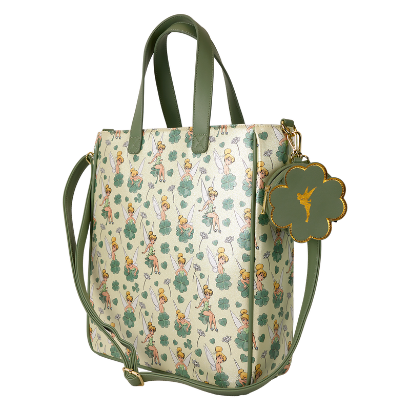 Loungefly Peter Pan Tinker Bell Clover All-Over Print Tote Bag With Coin Bag