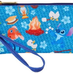 Loungefly Disney Lilo & Stitch Camping Cuties Nylon Wristlet Pouch