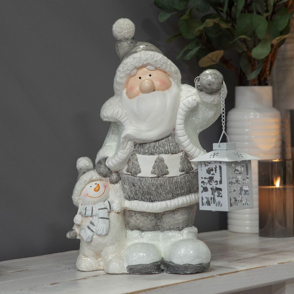 Large Snowman & Santa Claus LED Light Up Lantern Ornament - XM6981