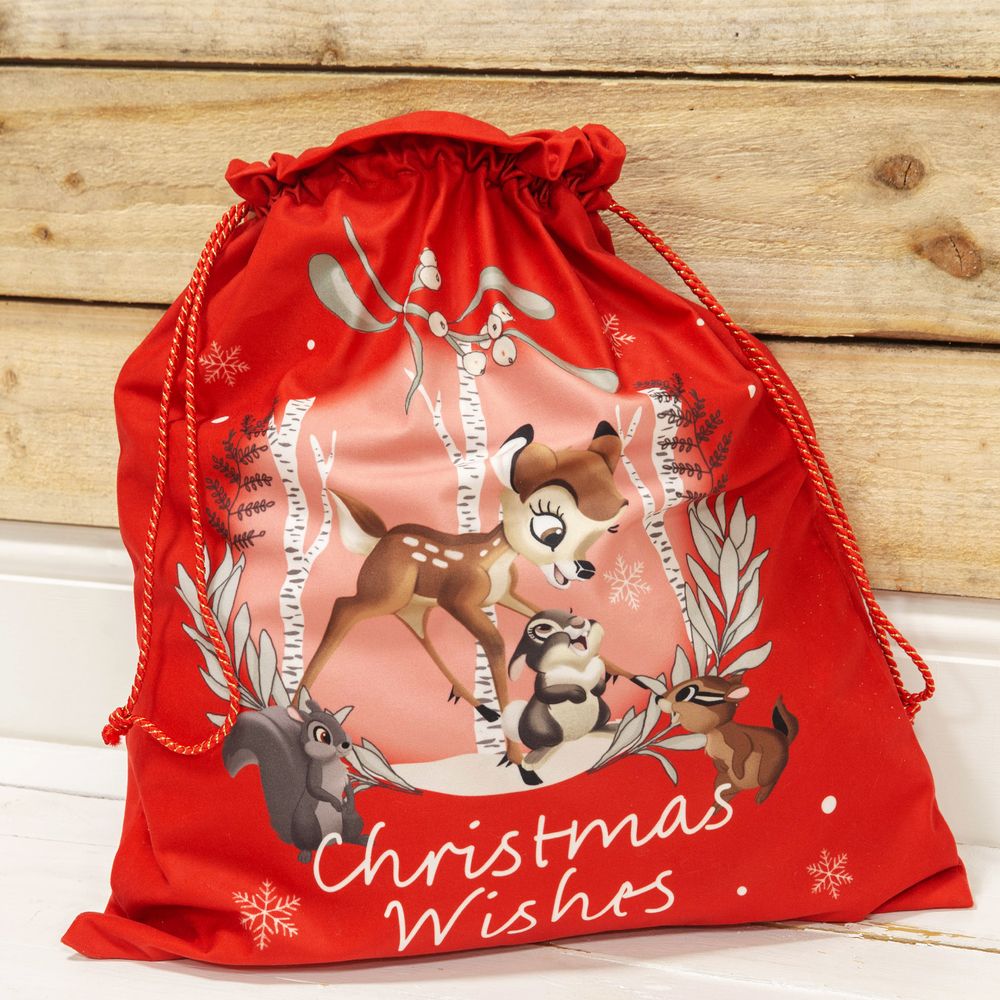 Disney Velour Fabric Bambi Gift Sack - Christmas Wishes - XM8587