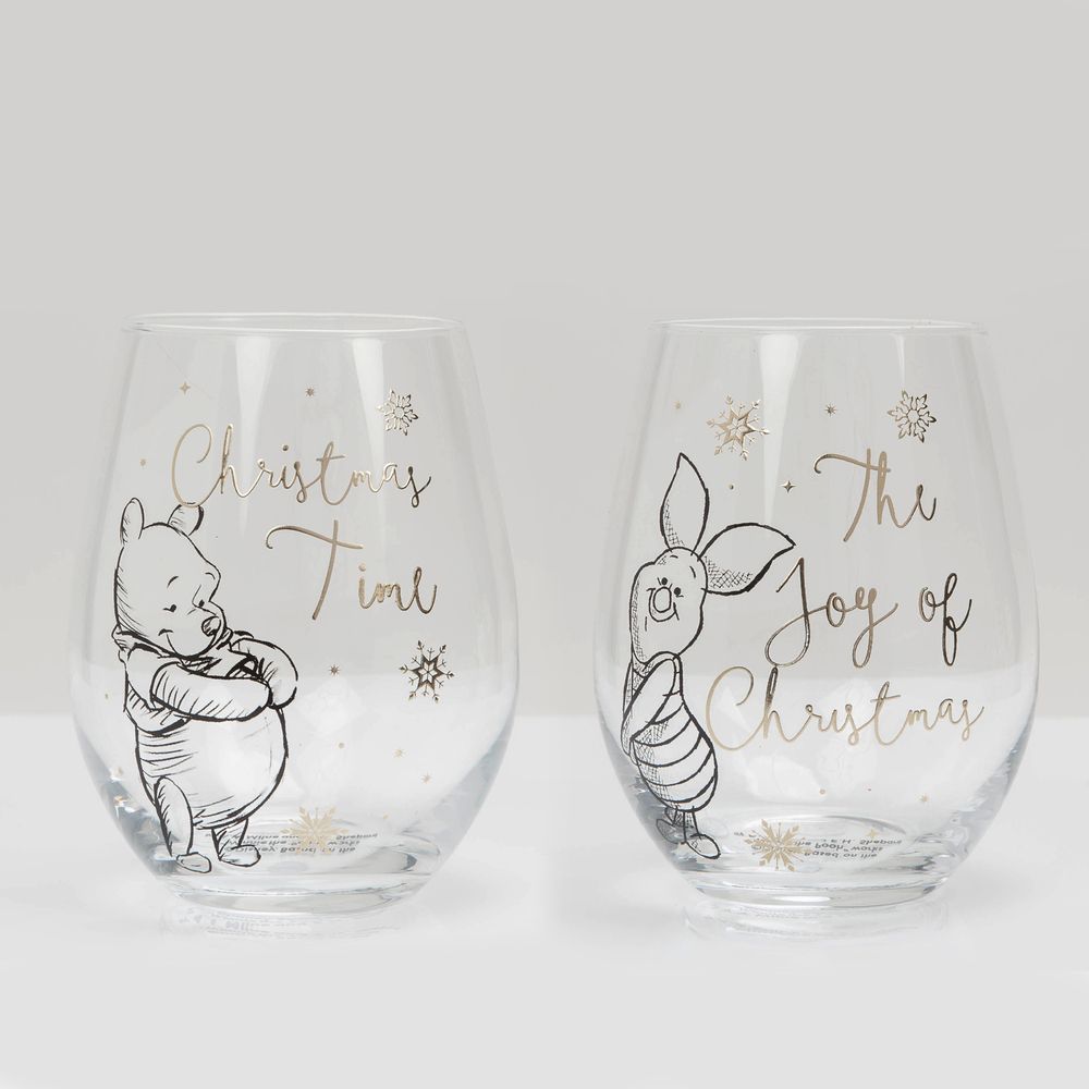 Disney Set of 2 Christmas Glasses - Pooh & Piglet - XM8589