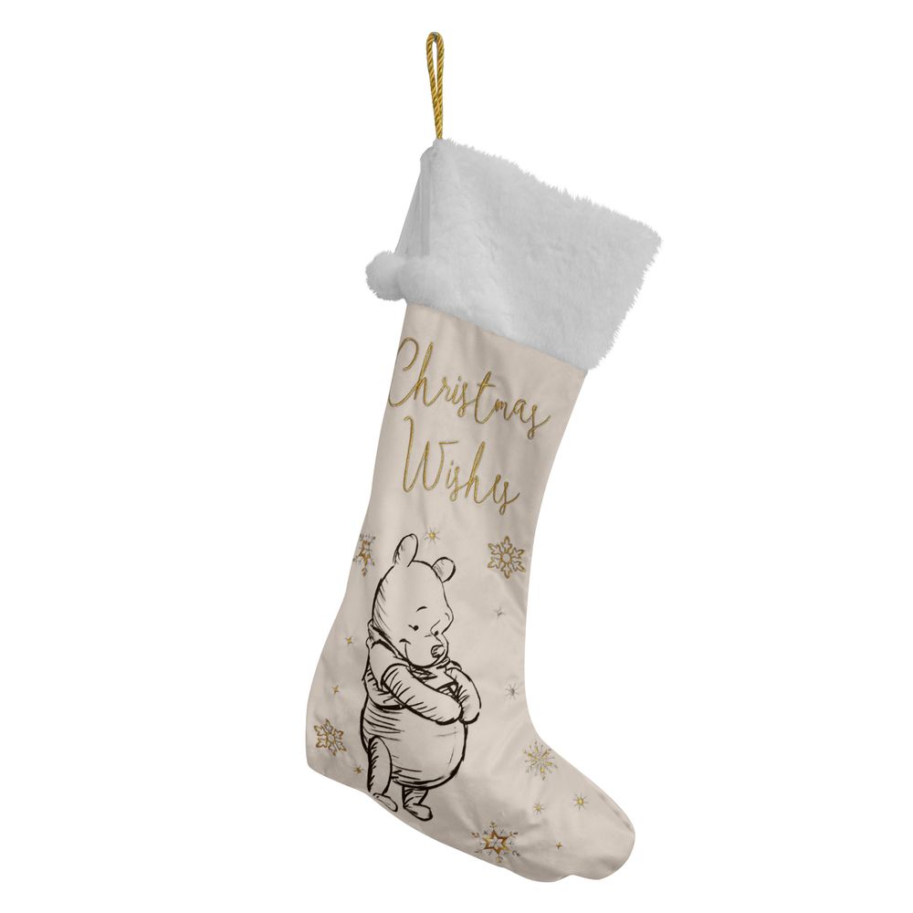 Disney White & Gold Velveteen Christmas Stocking - Pooh - XM8623