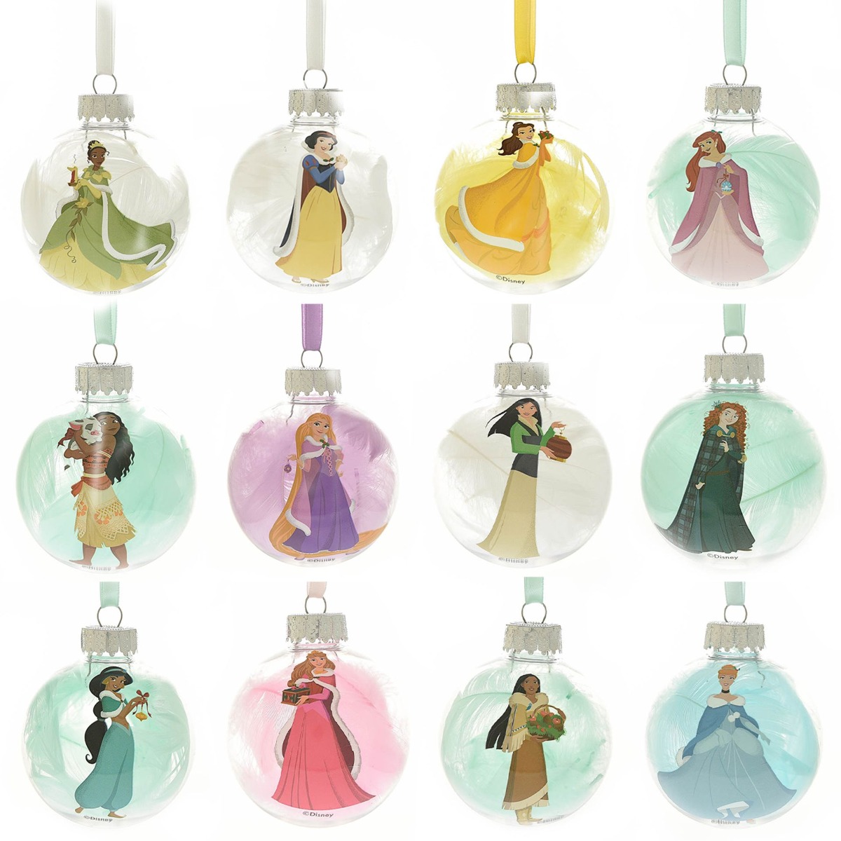 Disney Set of 12 Feather Filled Princess Baubles