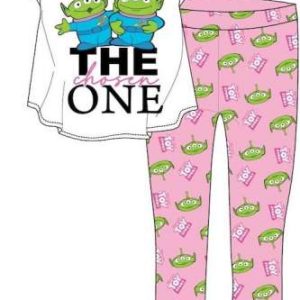 Ladies Official Disney Toy Story Pizza Planet Aliens S/Sleeve Top & Lounge Pant Pyjama