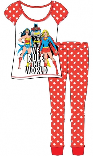 Ladies Official DC Originals "We Rule the World" S/Sleeve Top & Cuffed Lounge Pant Pyjama Set - 27700