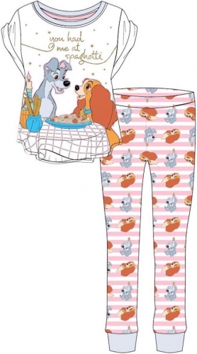 Ladies Official Disney Lady & The Tramp S/Sleeve Top & Cuffed Lounge Pant Pyjama Set - 33384